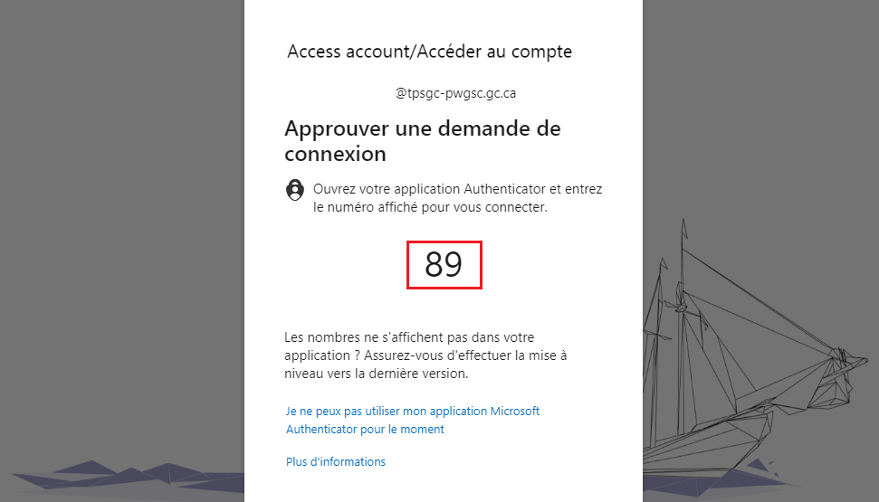 : Une capture d’écran de la page Accéder à votre compte avec un numero de l’application Microsoft Authenticator mis en évidence