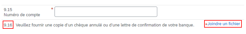 Une saisie d’écran de la question 9 du questionnaire avec le chiffre 9.16 et le lien « Joindre un fichier » mis en évidence. 